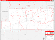 St. Francis County Wall Map Red Line Style